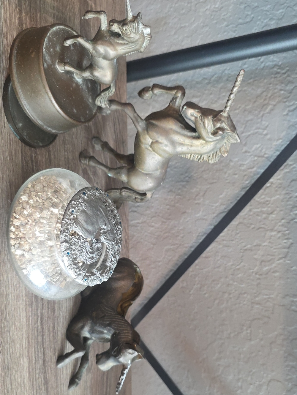 Vintage Brass Unicorn And Pewter Bundle. Unique Tape Dispenser, Musical Unicorn